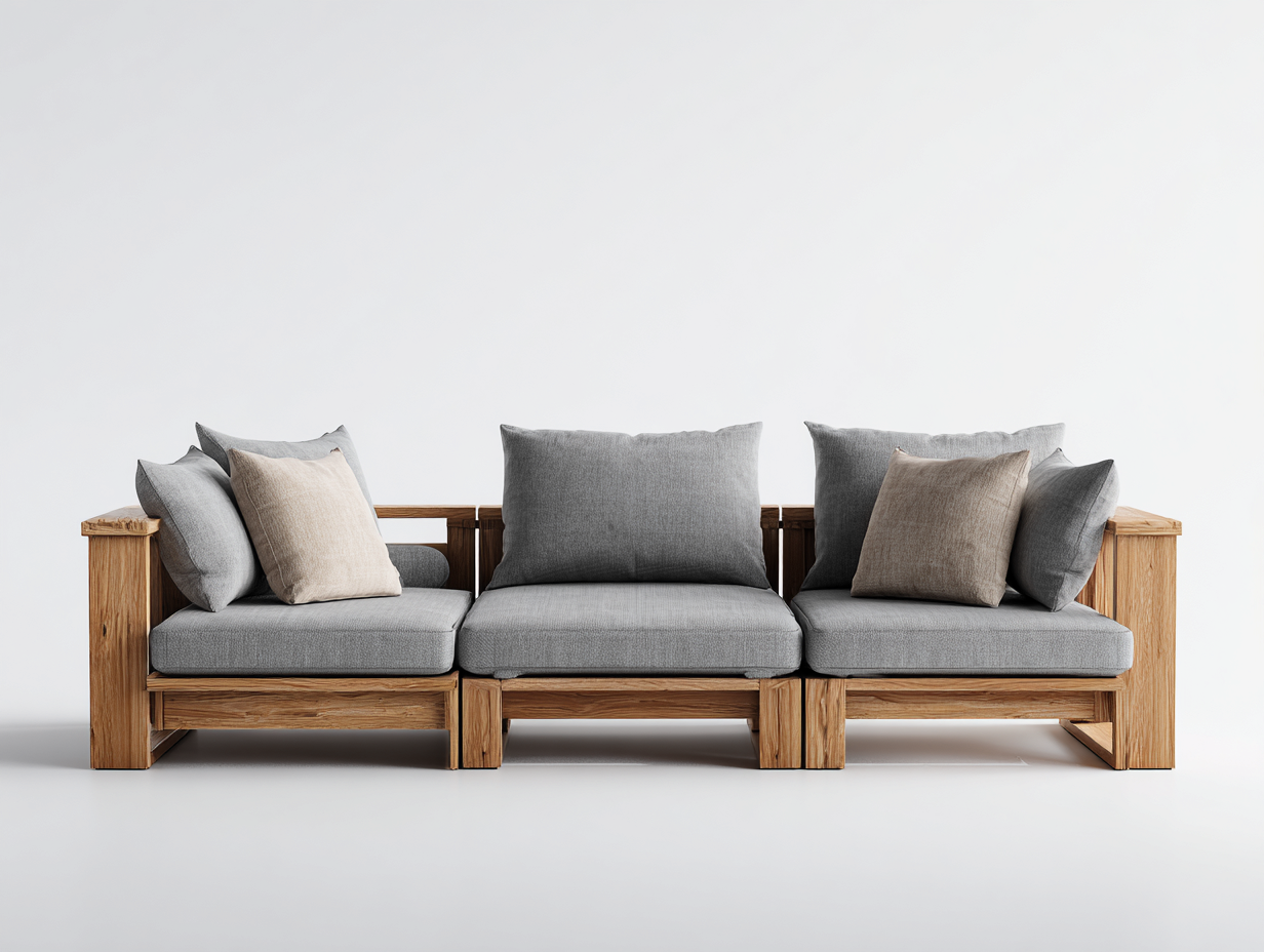 Sofás de exterior madera modular 210x75x70 cm - marrón-gris - con cojines - diseño moderno-Ninorohome