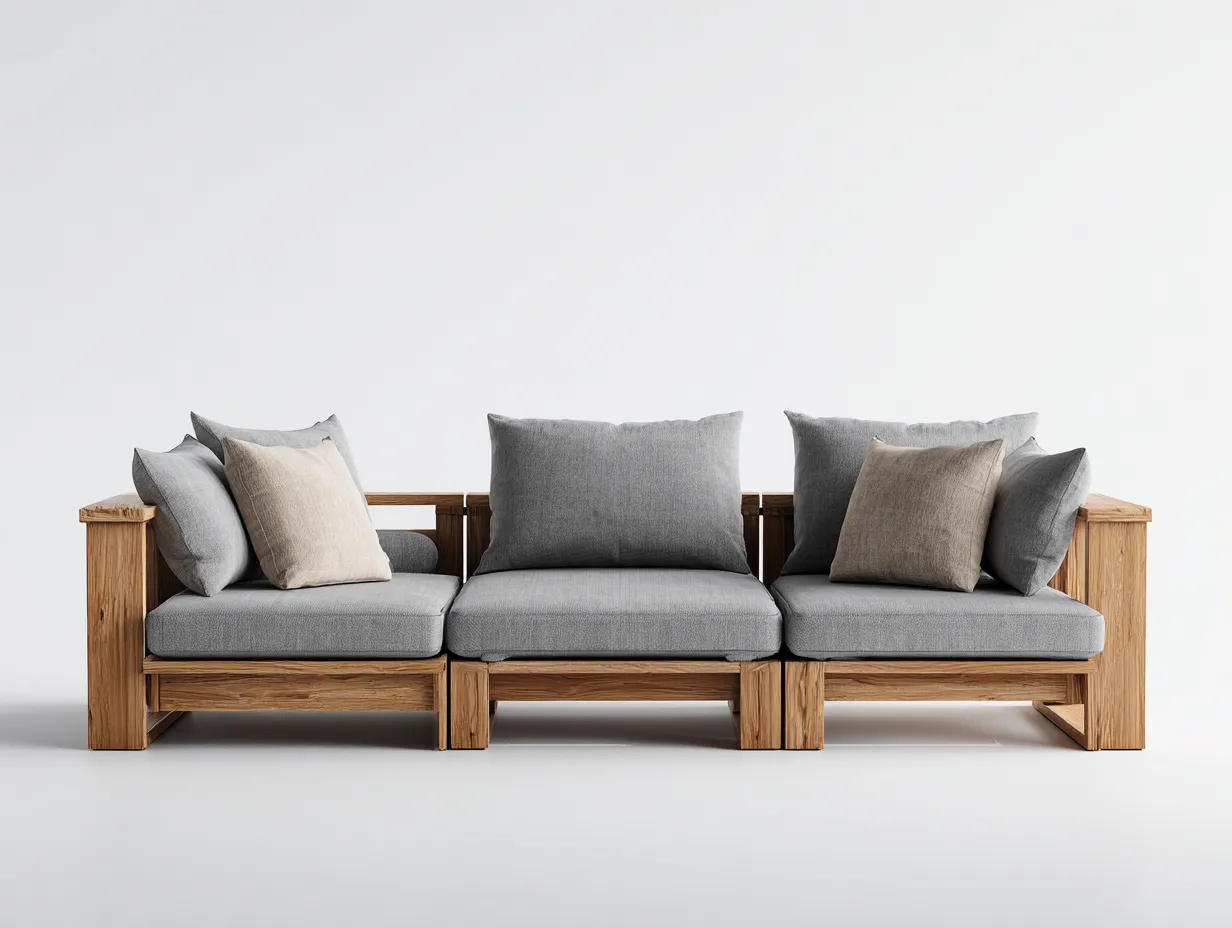 Sofás de exterior madera modular 210x75x70 cm - marrón-gris - con cojines - diseño moderno-Ninorohome