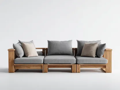 Sofás de exterior madera modular 210x75x70 cm - marrón-gris - con cojines - diseño moderno-Ninorohome
