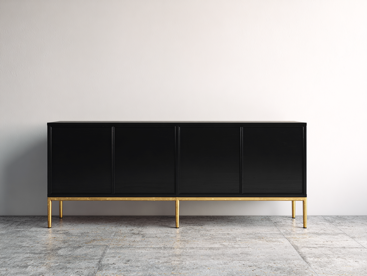 Mueble recibidor madera 200x40x75 cm - negro - 4 puertas - diseño moderno-Ninorohome