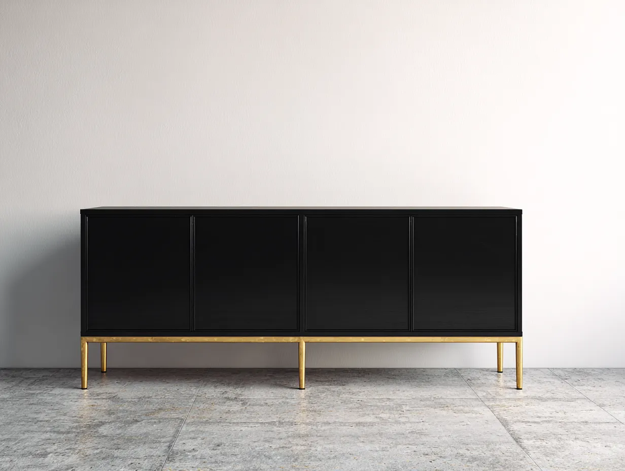 Mueble recibidor madera 200x40x75 cm - negro - 4 puertas - diseño moderno-Ninorohome