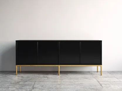Mueble recibidor madera 200x40x75 cm - negro - 4 puertas - diseño moderno-Ninorohome