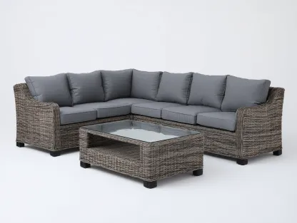 Sofás de exterior ratán sintético 220x180x75 cm - gris-marrón - con mesa - diseño moderno-Ninorohome