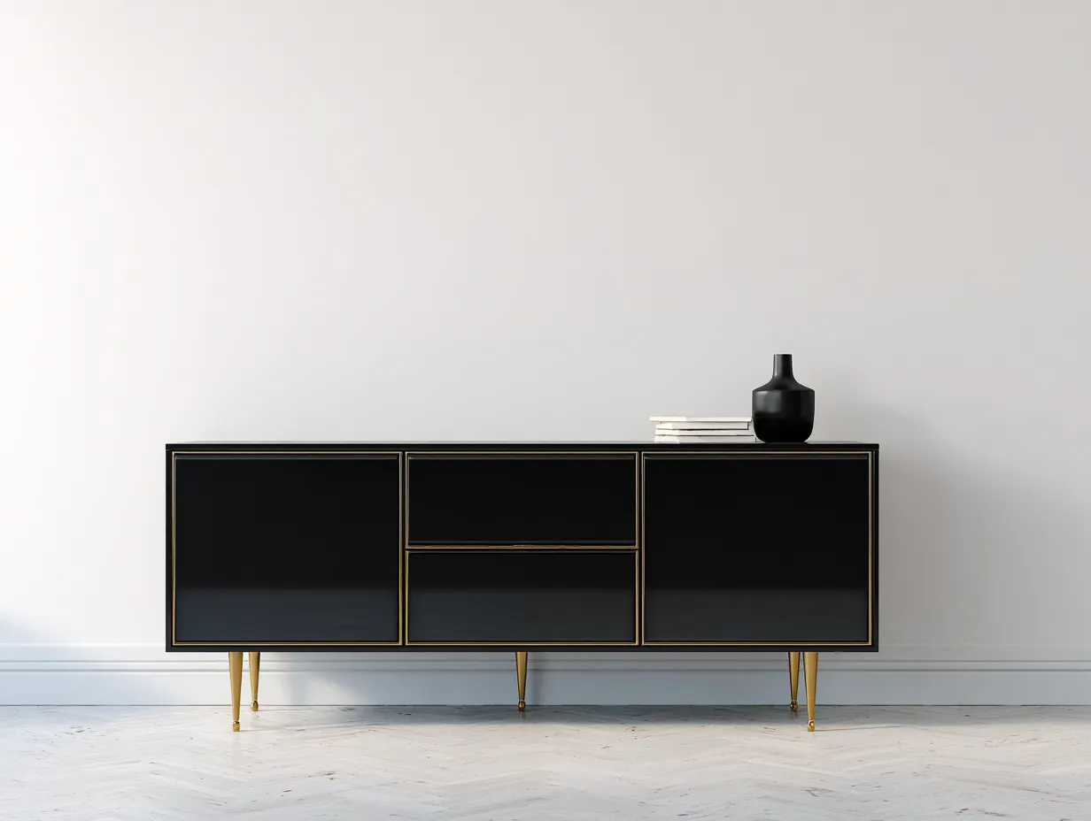 Mueble recibidor madera 180x40x75 cm - negro - con cajones y almacenamiento - diseño moderno-Ninorohome