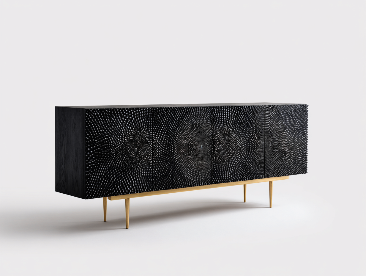 Mueble recibidor madera tallada 180x40x80 cm - negro - 4 puertas diseño decorativo con patas metálicas-Ninorohome