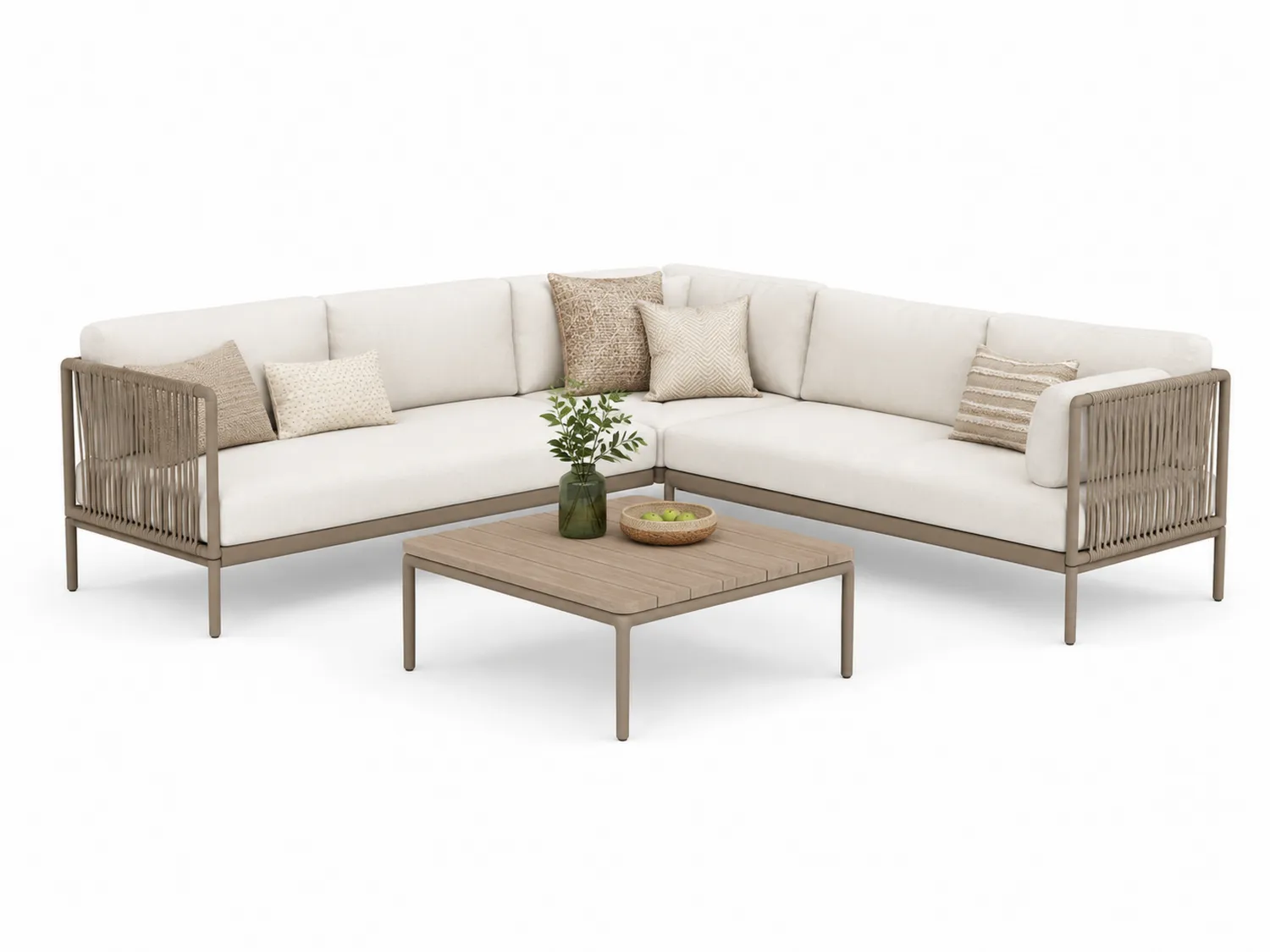 Conjunto de Sofá Modular de Aluminio y Cuerda con Cojines Beige