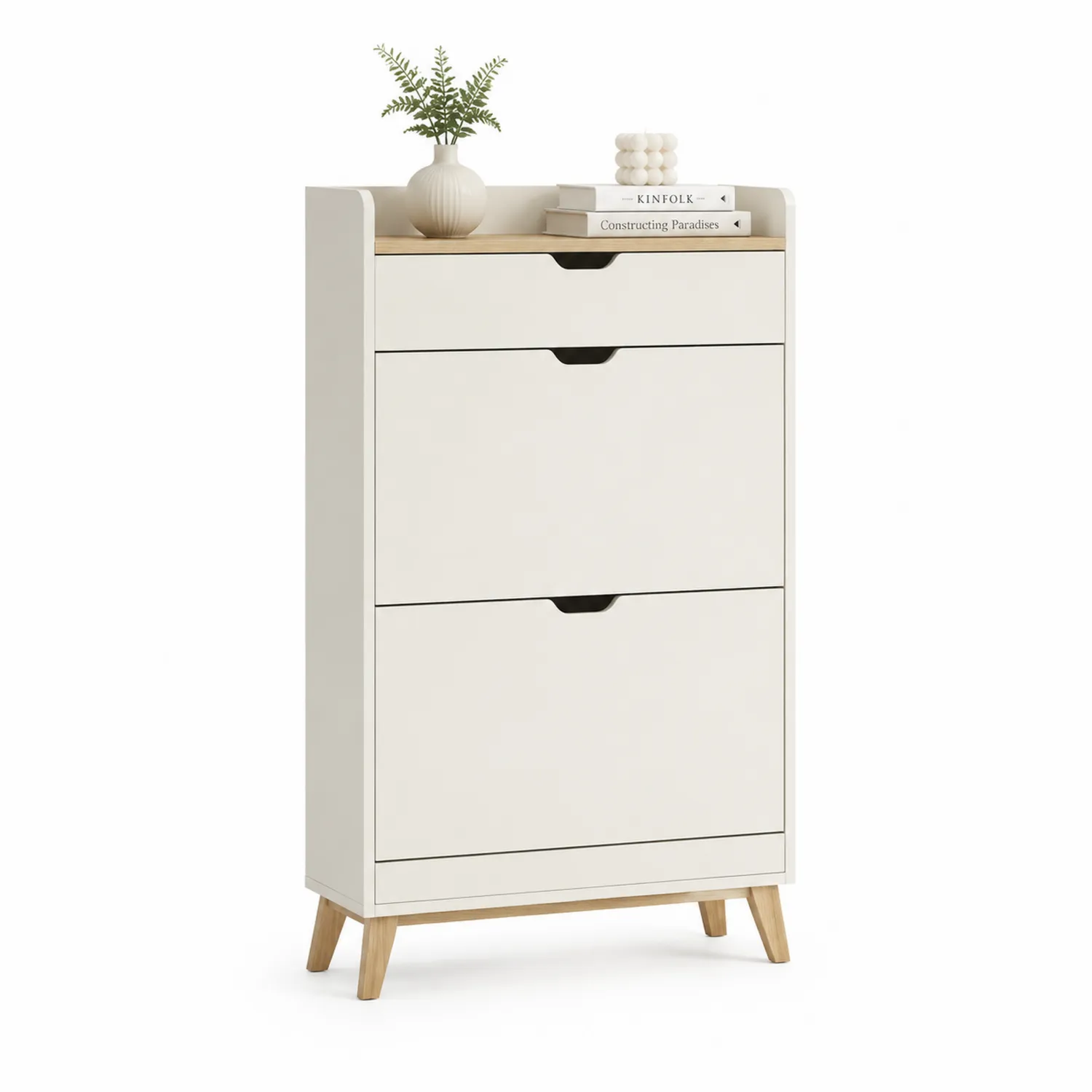Zapatero de Madera Contrachapada Blanco y Roble Claro