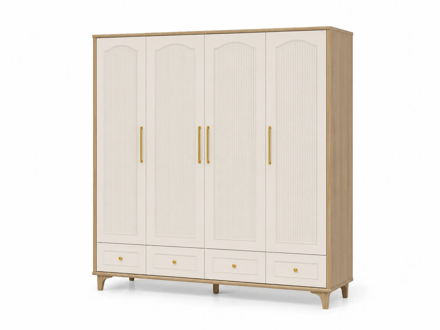 Armario de Madera Maciza con 4 Puertas y 4 Cajones Beige