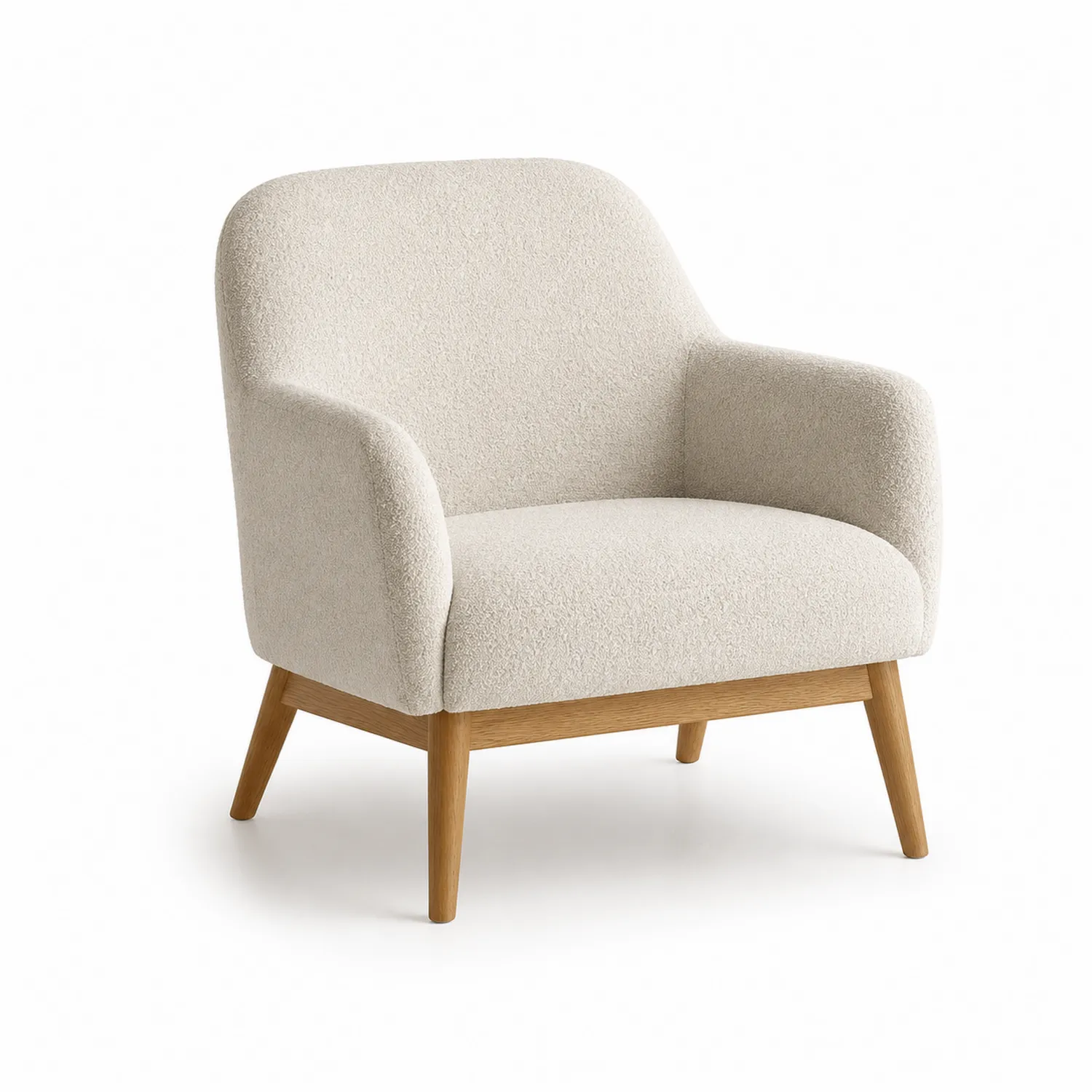 Silla de Tela Bouclé con Estructura de Roble 85x85x75 cm Beige