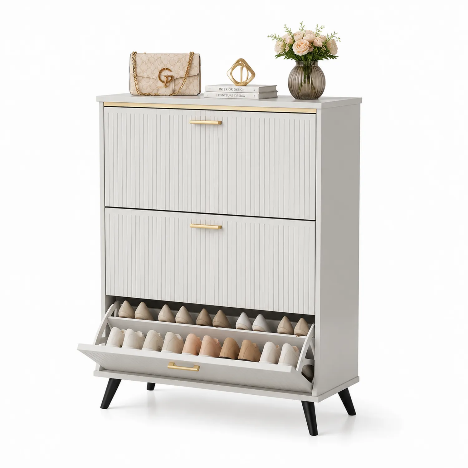 Zapatero de MDF con 3 puertas abatibles color Gris 120x60x30 cm
