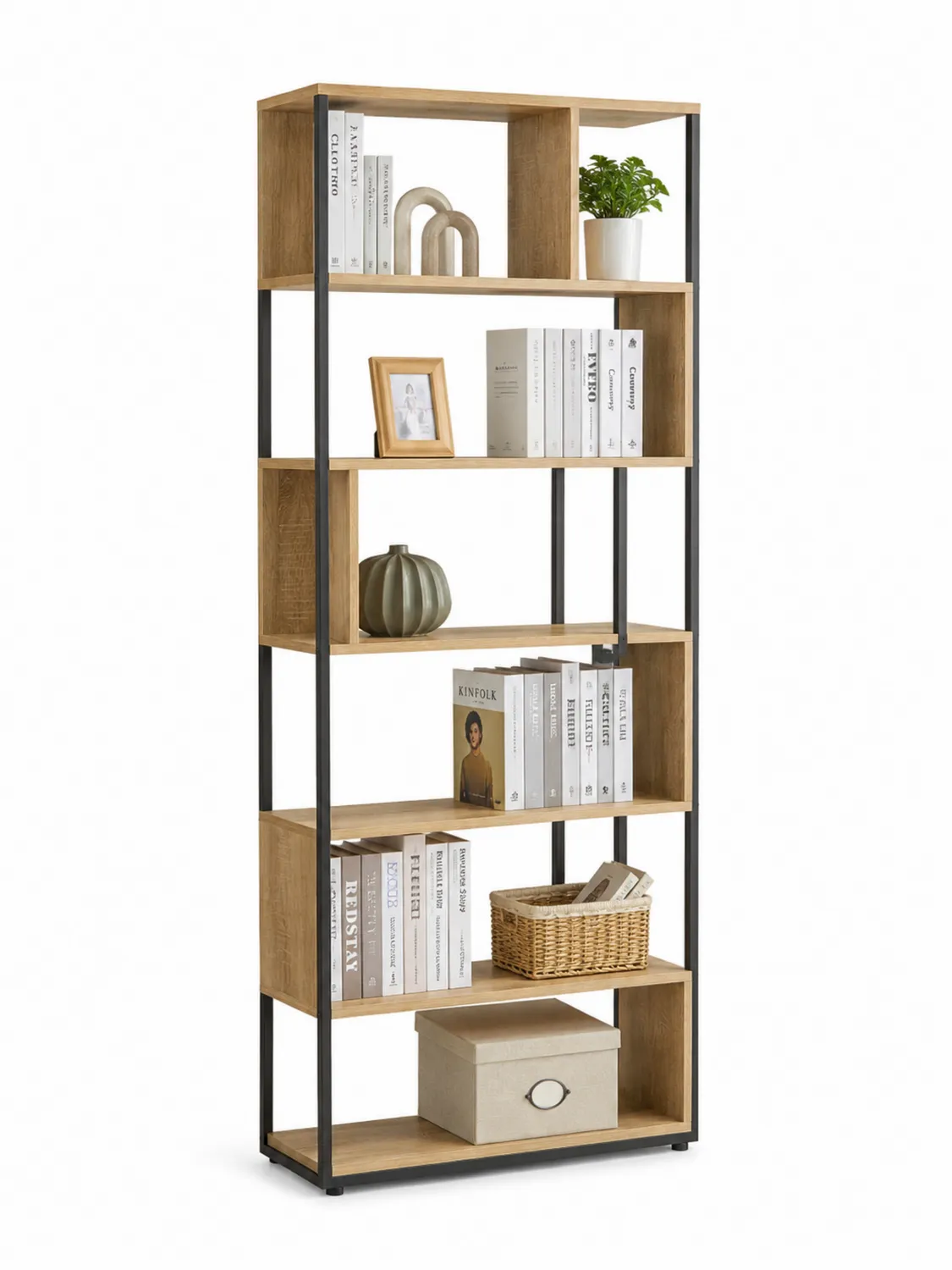 Estantería de metal y MDF con acabado en roble 180x80x30 cm