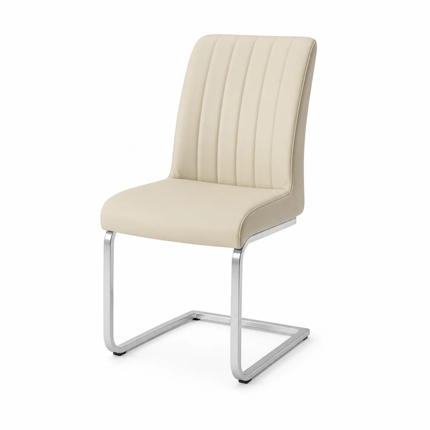 Silla de Comedor de Cuero Sintético Beige con Estructura de Acero