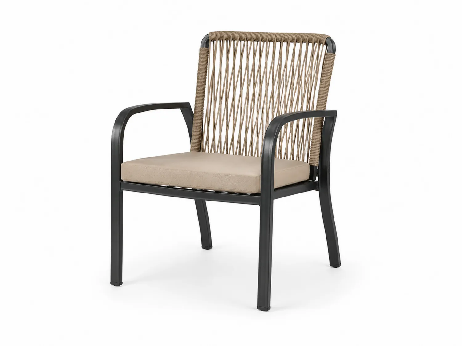 Silla de aluminio para exterior con diseño tejido y cojín beige