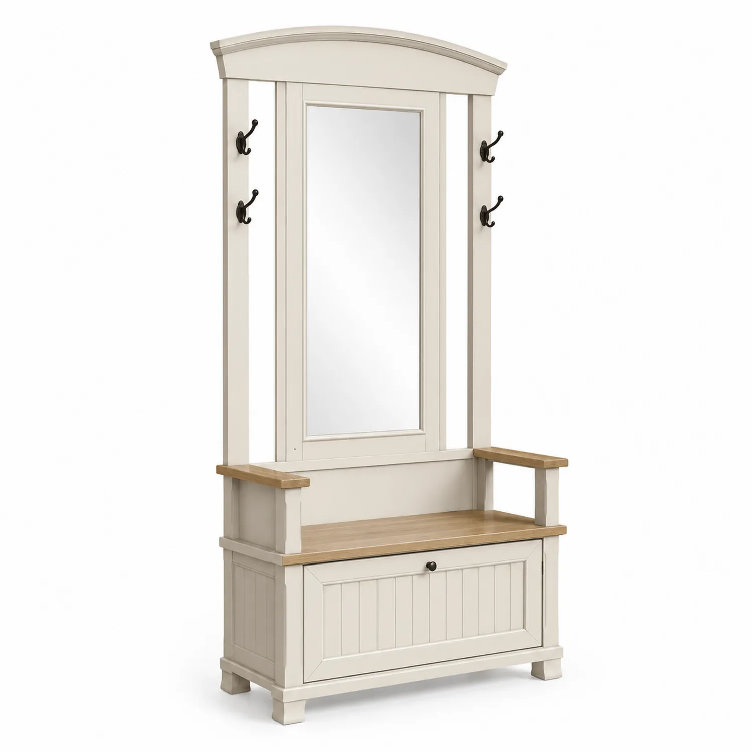 Banco Perchero con Espejo de Madera de Pino y MDF Crema