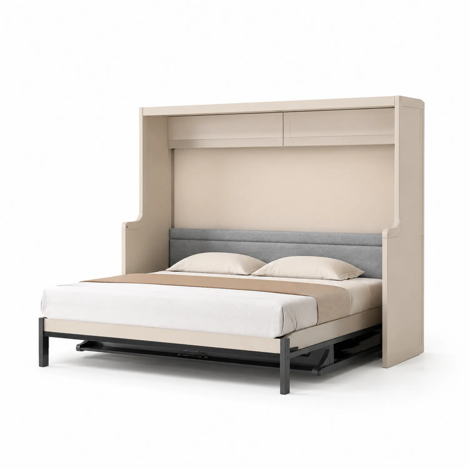 Cama abatible de madera contrachapada con estante integrada 200x160 cm Beige/Gris