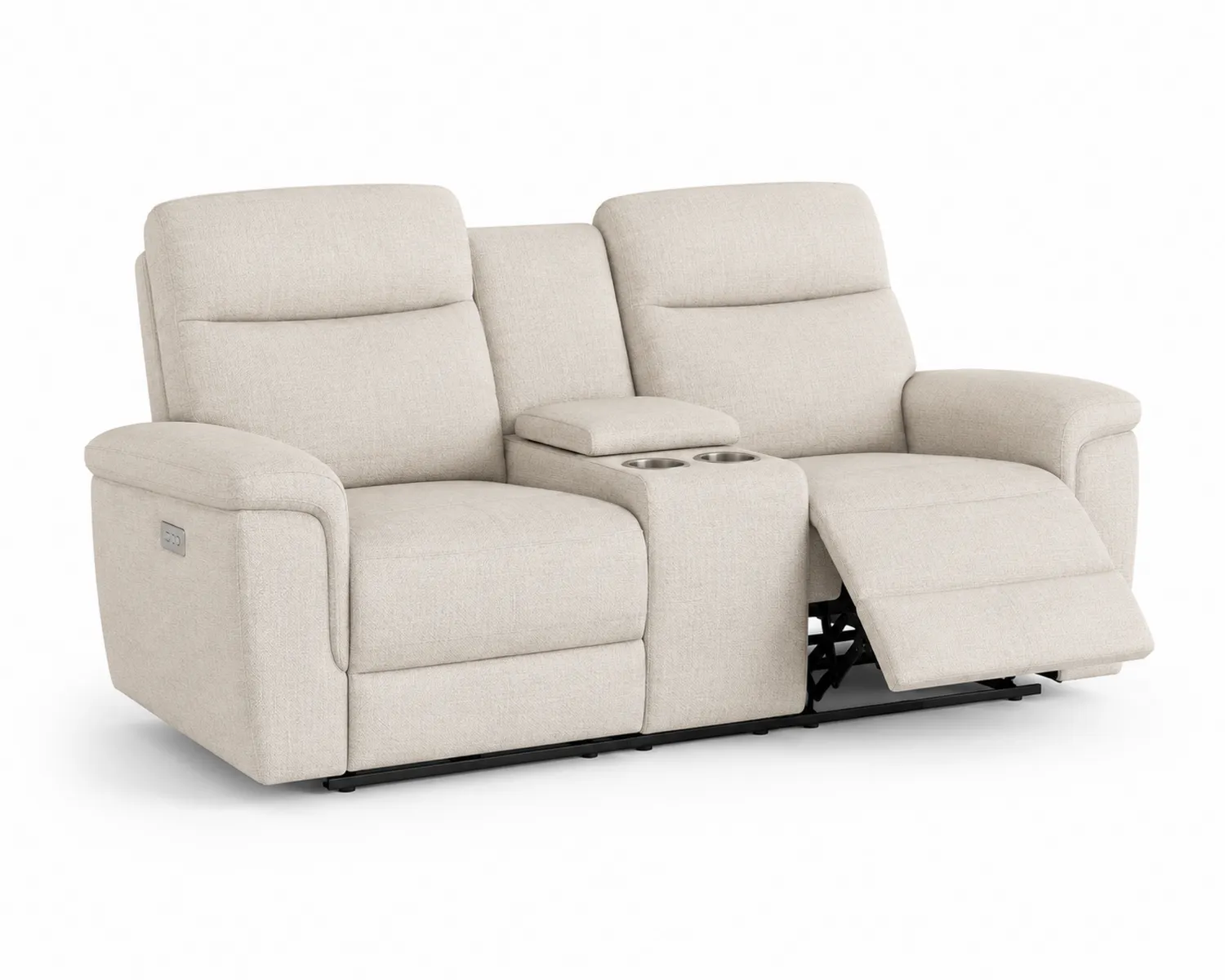 Sofá reclinable de tela beige para 2 personas con portavasos