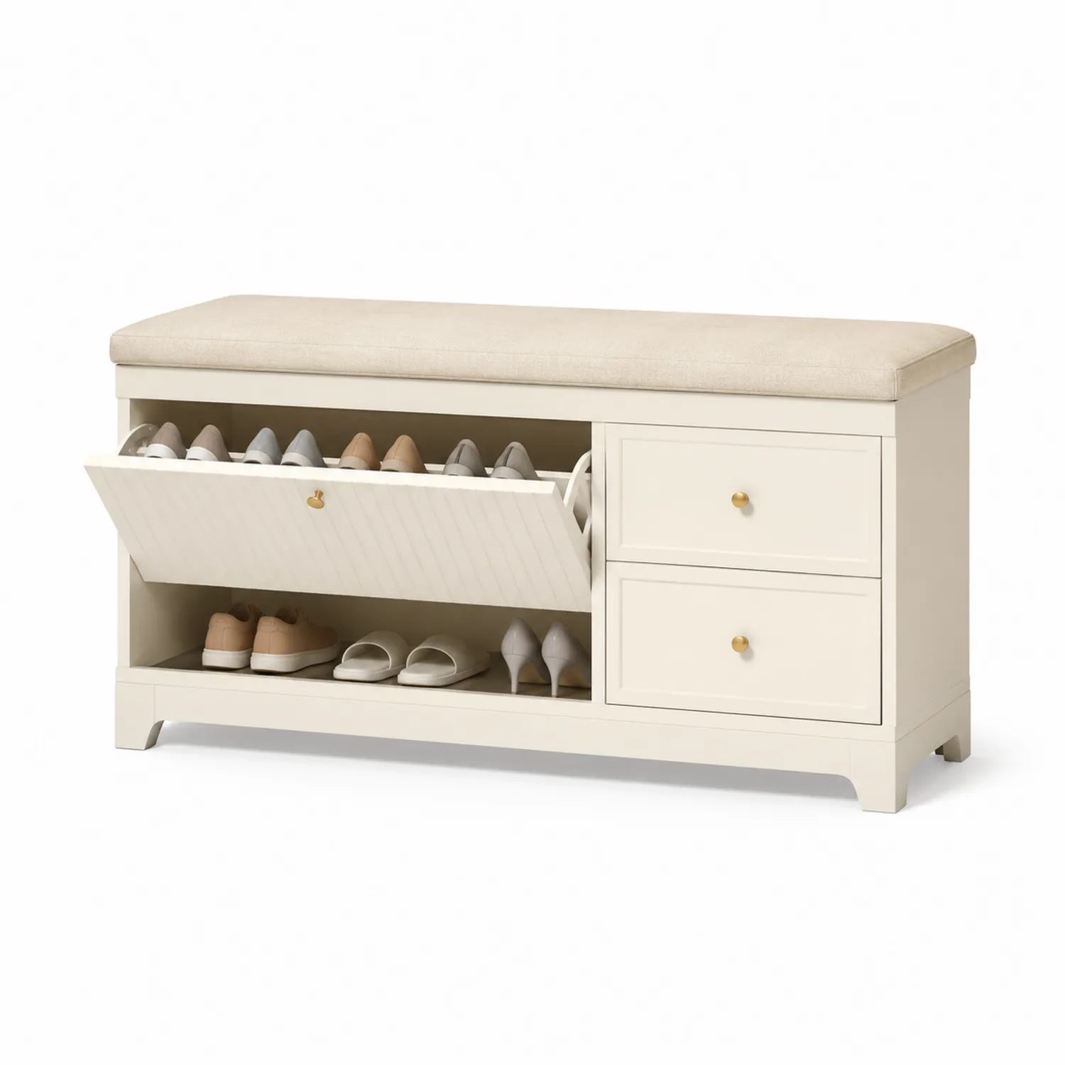 Banco zapatero de madera con cojín de poliéster Beige