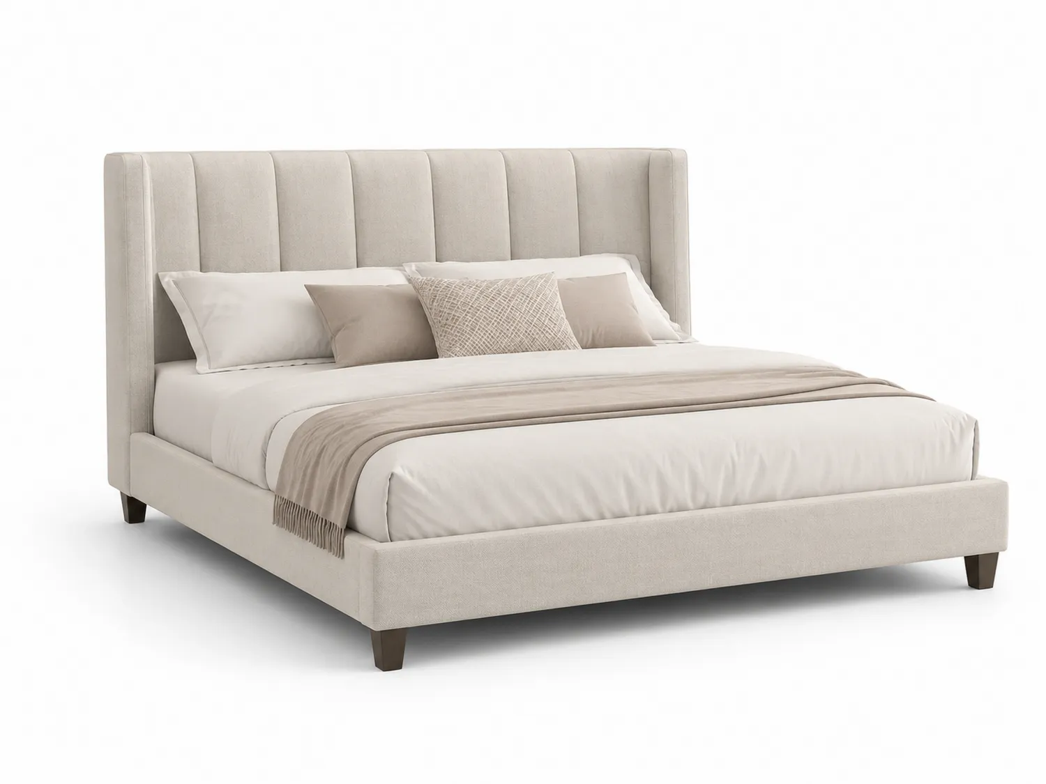 Cama de madera con tapizado de poliéster beige, cabecero 200x160 cm