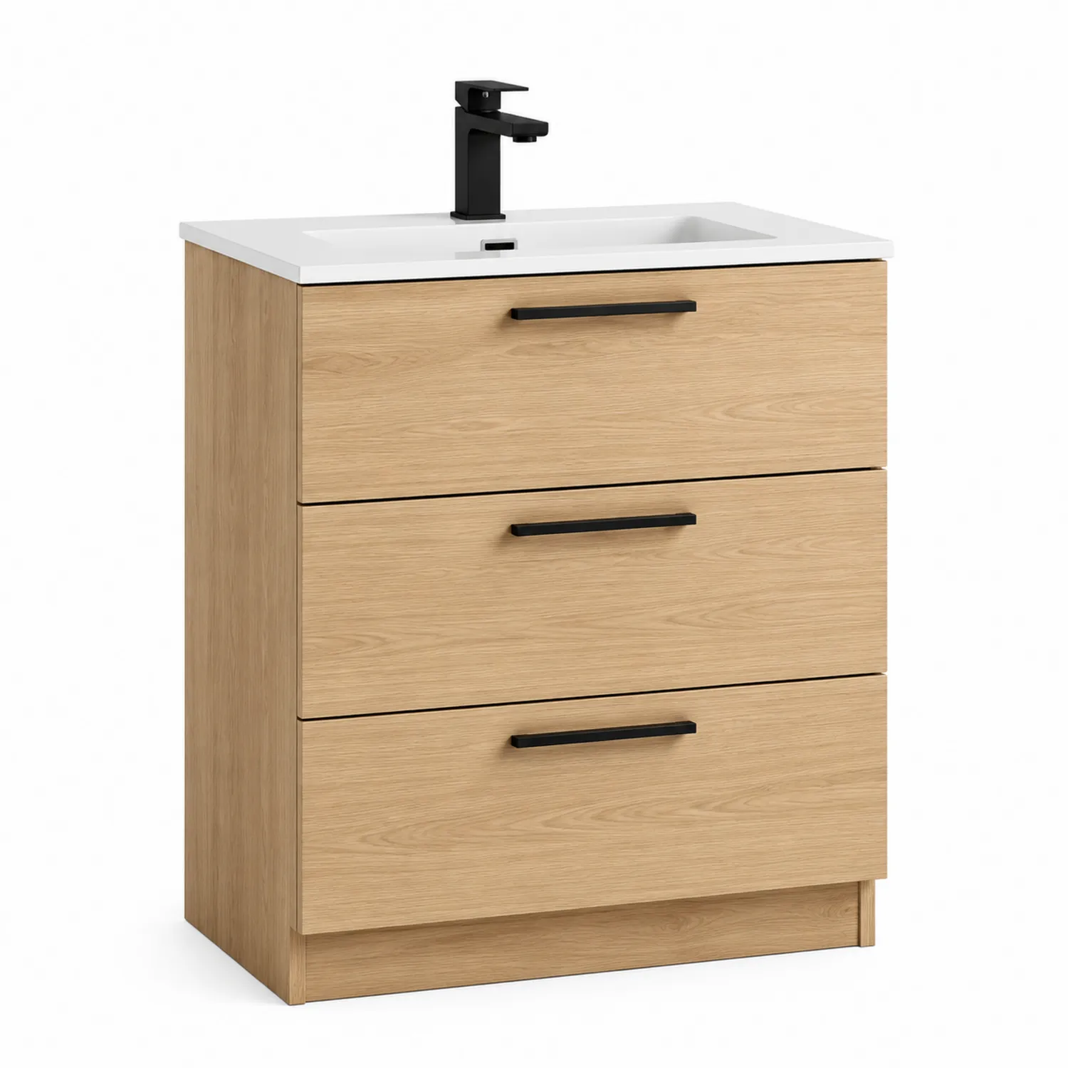 Mueble de baño de madera con lavabo cerámico blanco 80x45x85 cm
