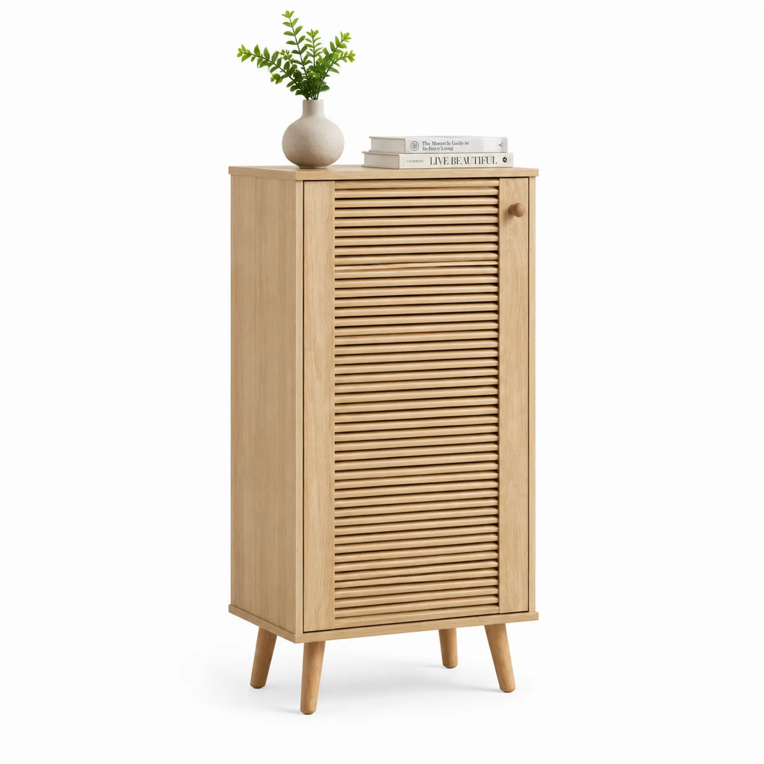 Zapatero de Madera de Roble con Puerta de Listones