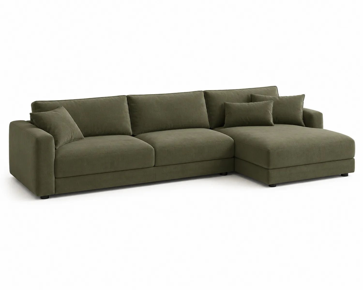 Sofá chaise longue de tela verde 280 cm
