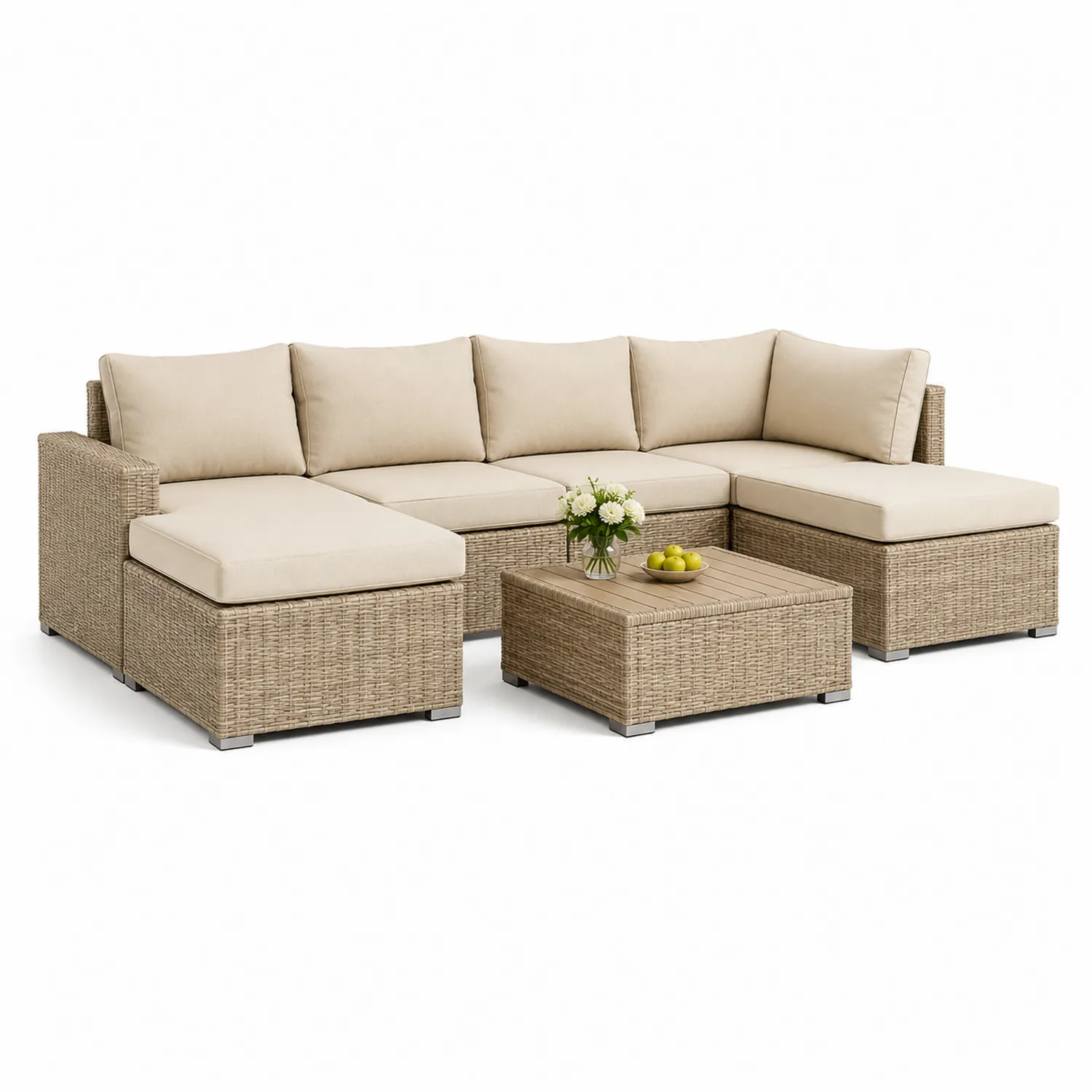 Conjunto Modular de Ratán Sintético Beige 5 Piezas
