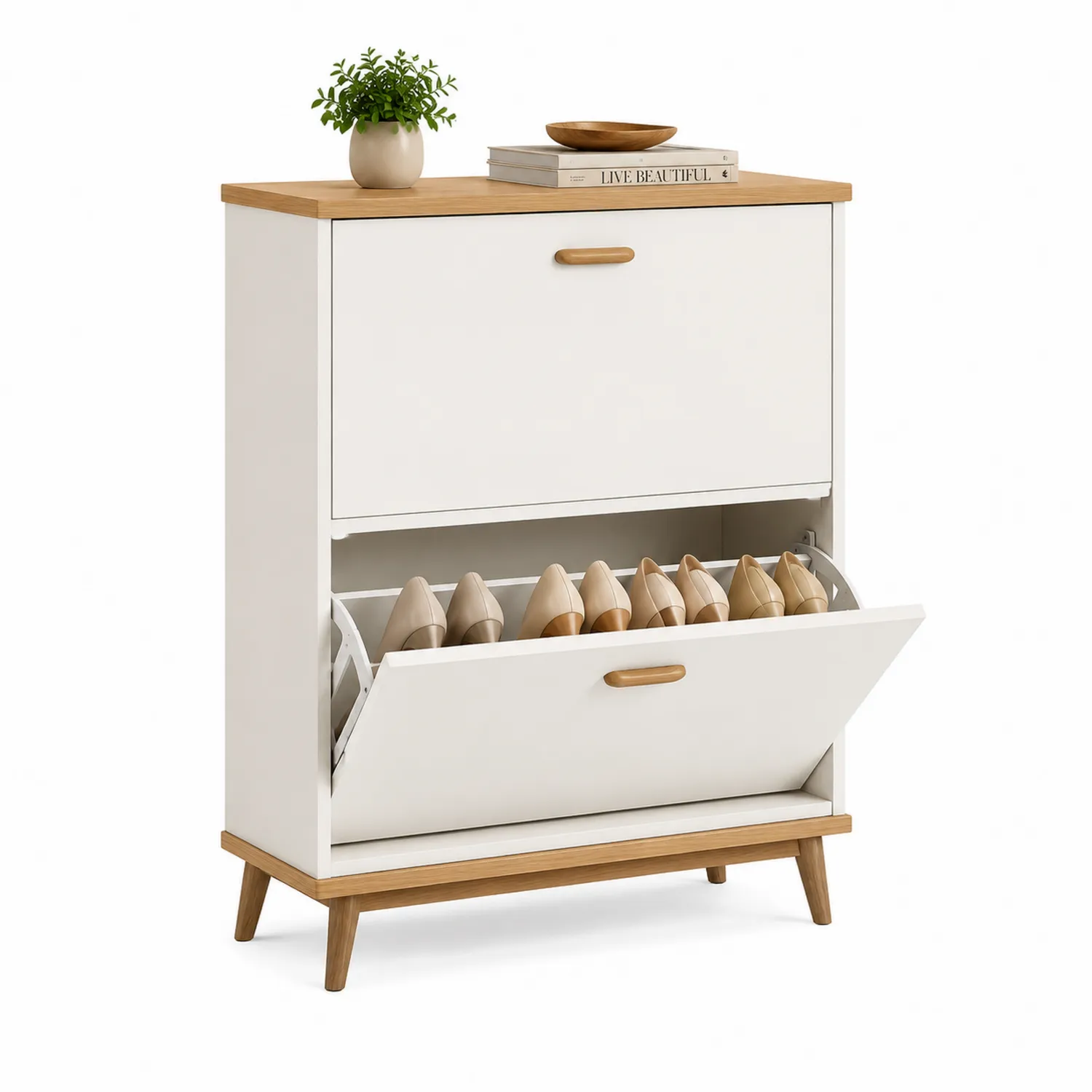 Zapatero de Madera con Encimera de Roble Blanco