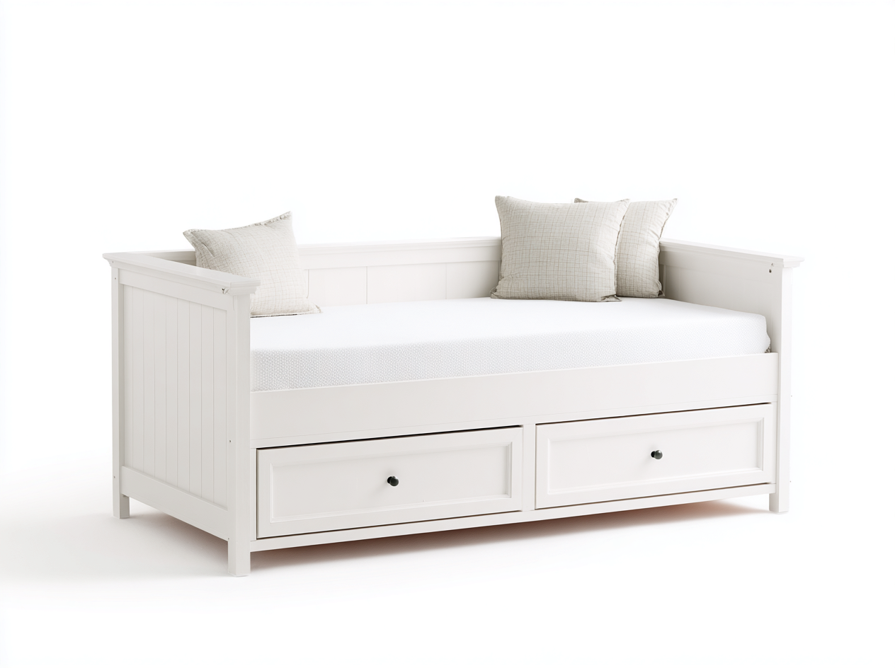 Sofás cama 200x90x85 cm madera MDF blanco 2 cajones almacenamiento diseño moderno-Soloialoft