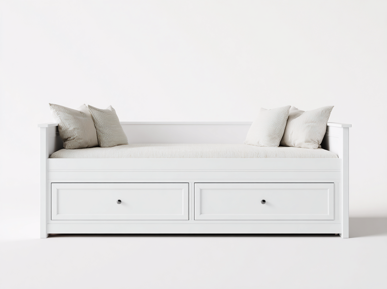 Sofás cama 200x90x80 cm madera MDF blanco 2 cajones almacenamiento diseño moderno-Soloialoft