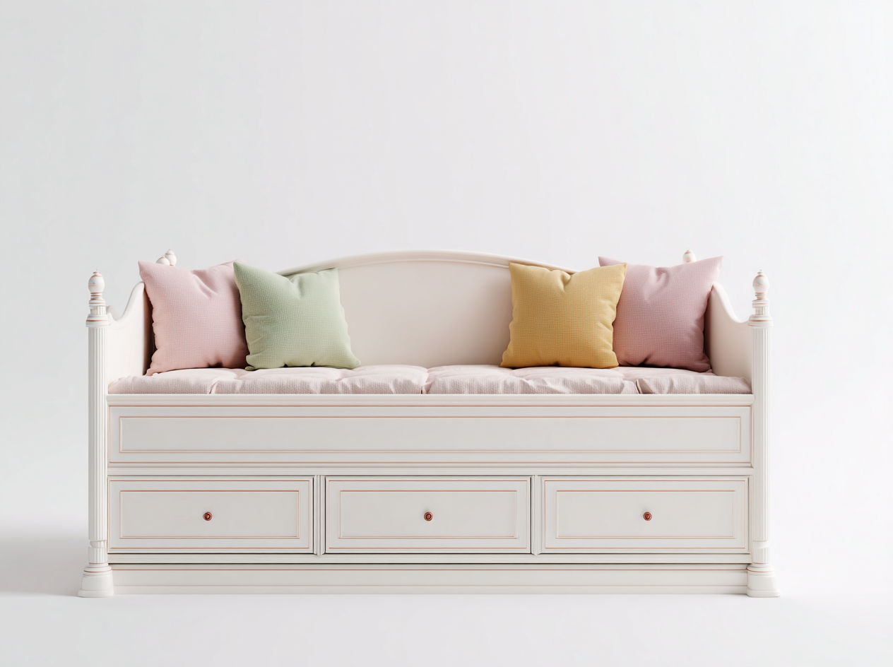 Sofás cama 200x90x85 cm madera MDF blanco con 3 cajones y cojín - diseño clásico-Soloialoft