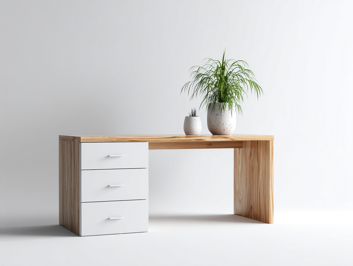 Mesas de oficina madera 120x50x75 cm - marrón y blanco - estilo moderno con almacenamiento-Soloialoft