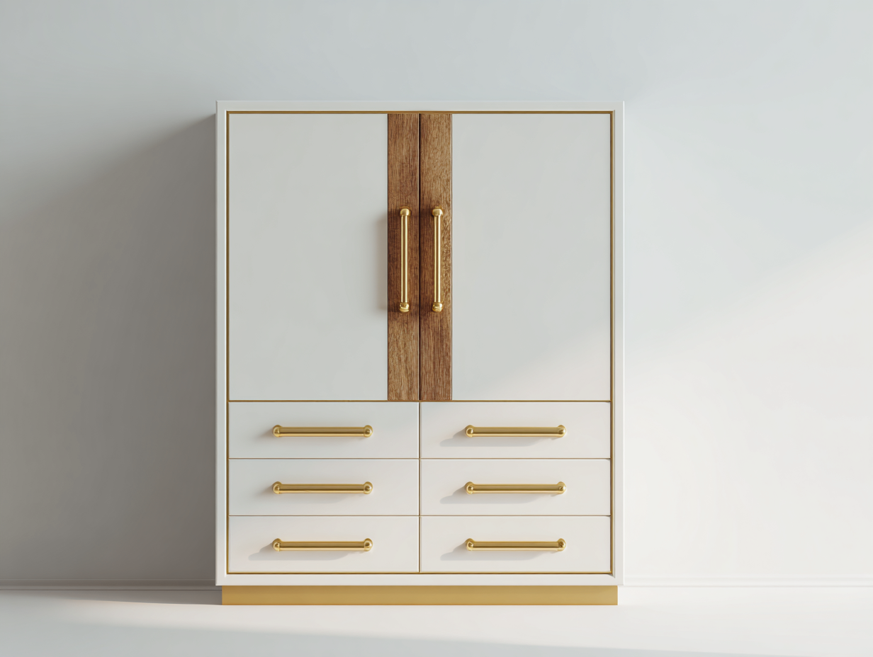 Armarios 100x50x140 cm madera MDF blanco y marrón con 2 puertas y 6 cajones - diseño moderno-Soloialoft
