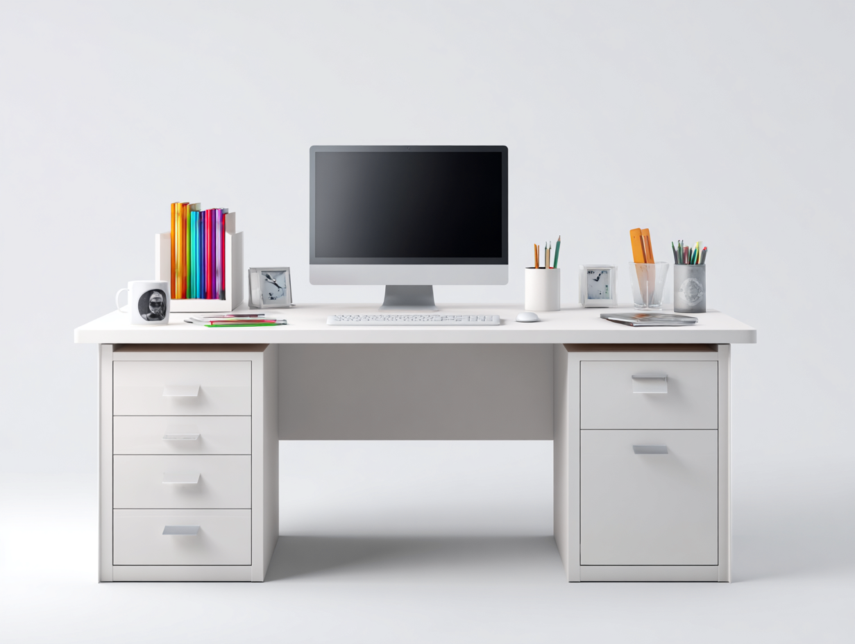 Mesas de oficina madera 140x60x75 cm - blanco - estilo moderno con almacenamiento-Soloialoft