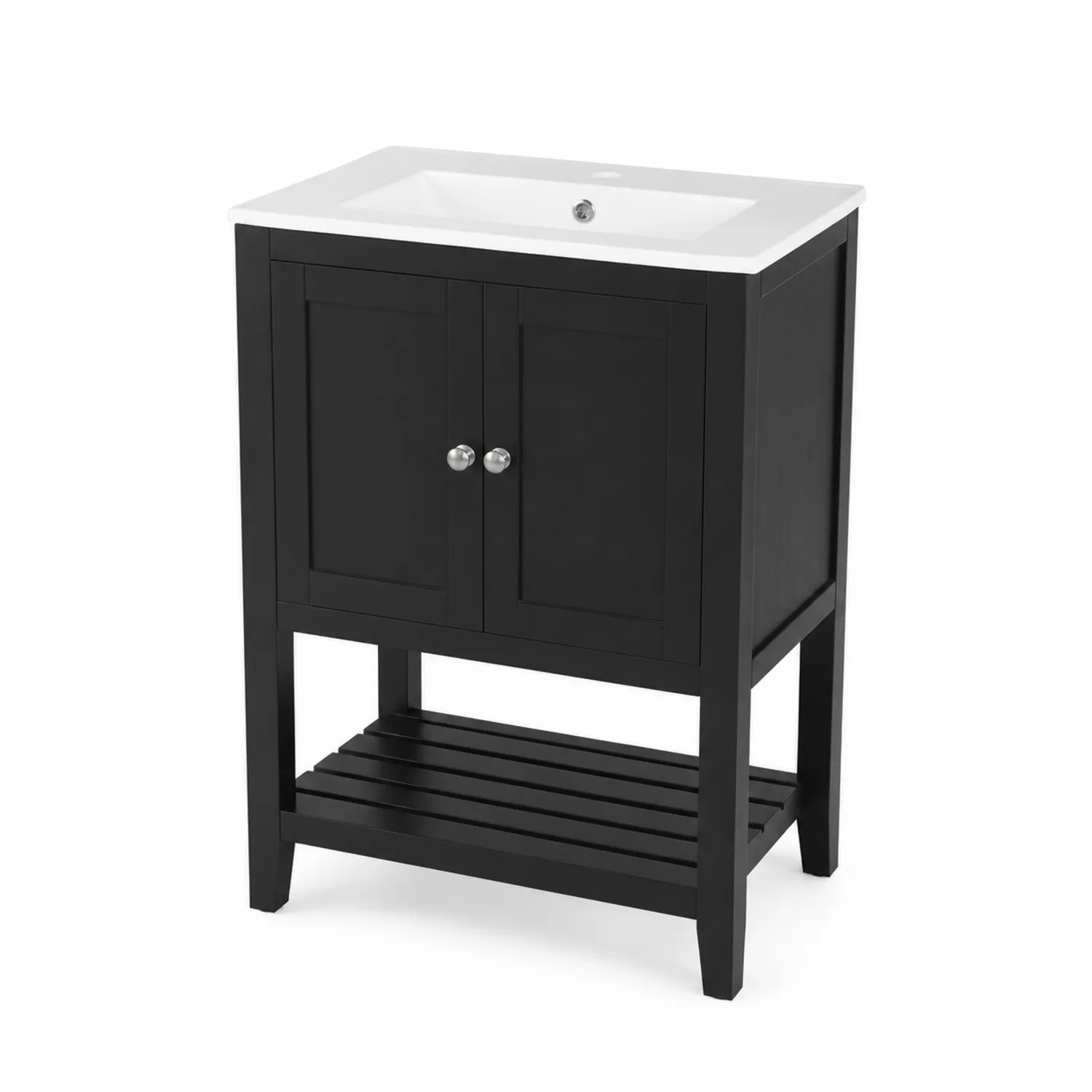 Mueble bajo lavabo negro de madera y cerámica 80x60x45 cm