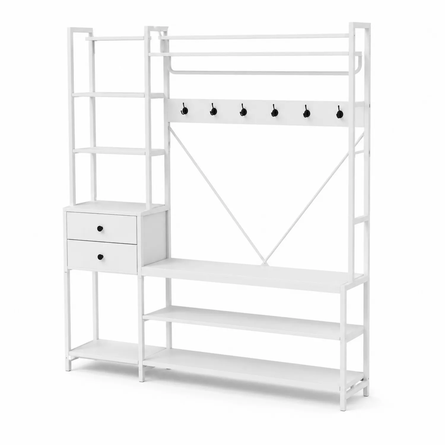 Estante de Metal Blanco con Perchero y Cajones 180x120x30 cm
