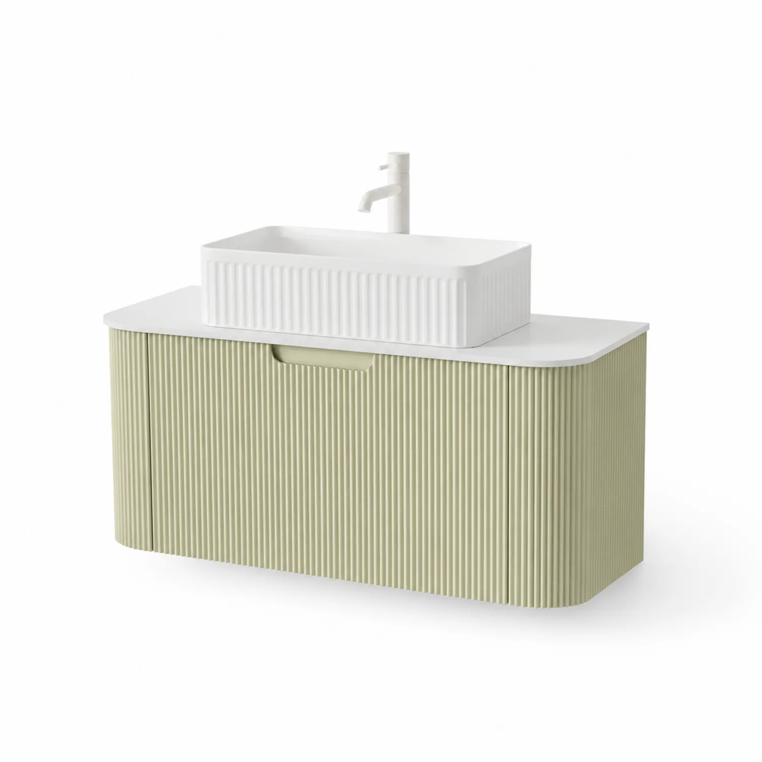 Mueble de Lavabo de MDF Verde con Lavamanos de Cerámica Blanco