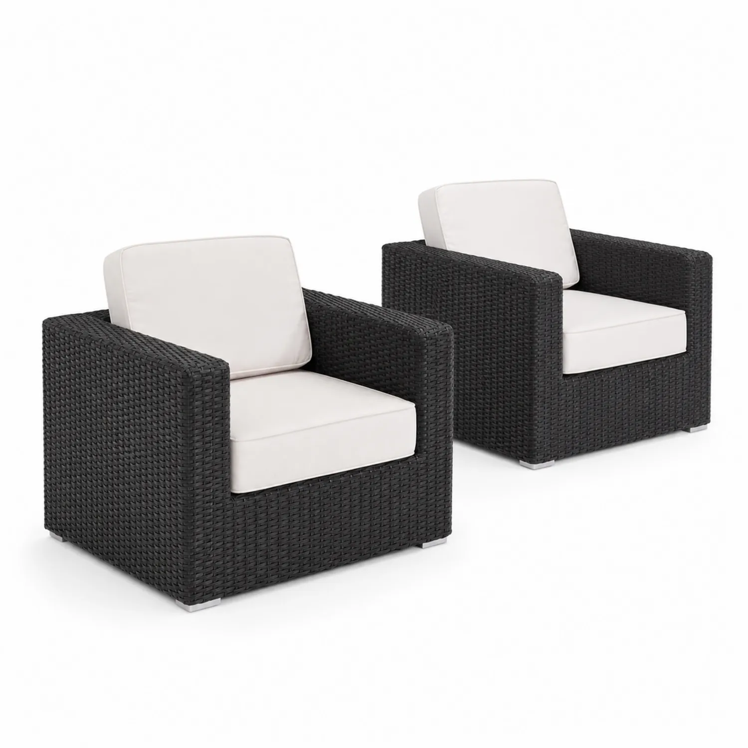 Juego de 2 sillones de ratán sintético con cojines blancos