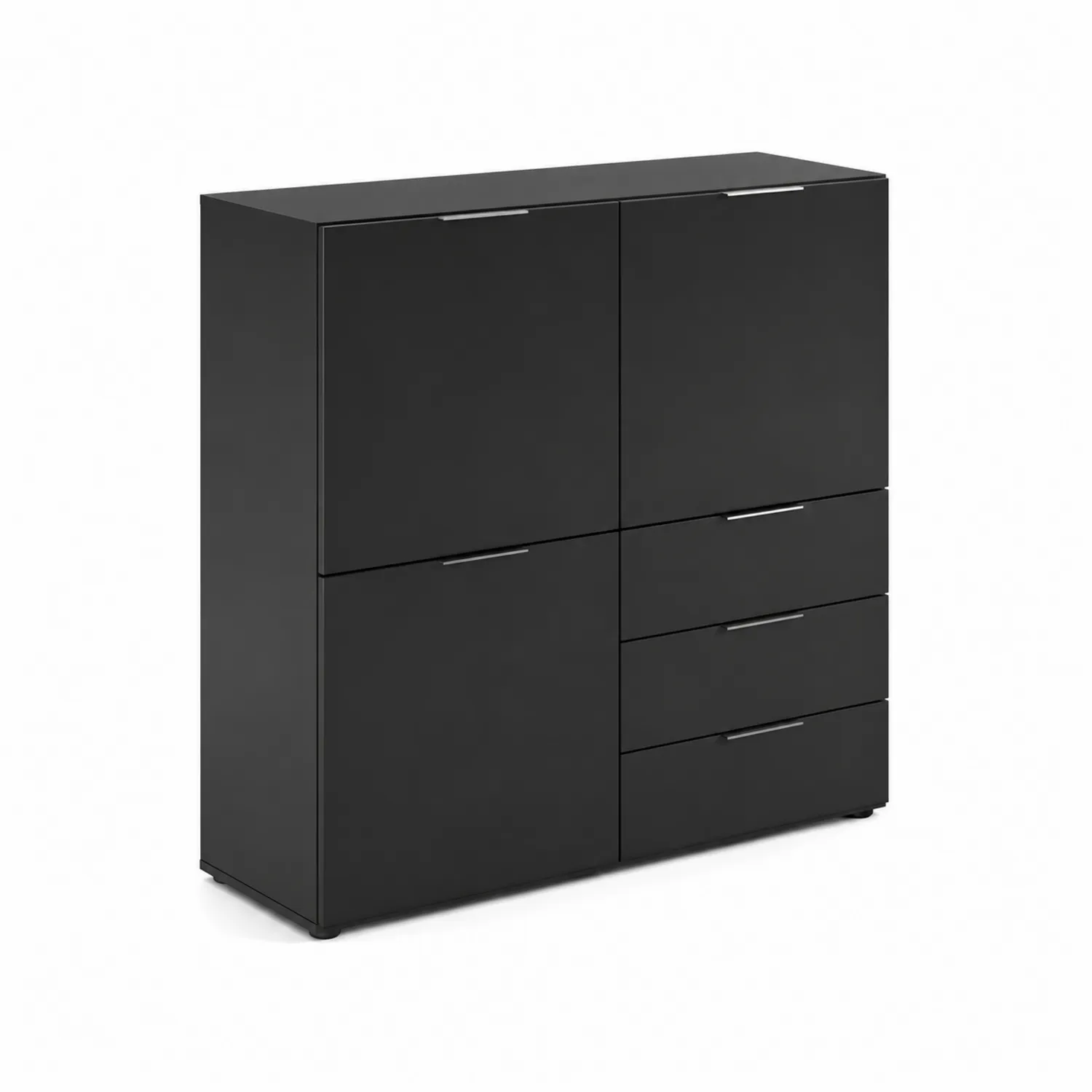 Aparador de MDF Negro con Puertas y Cajones