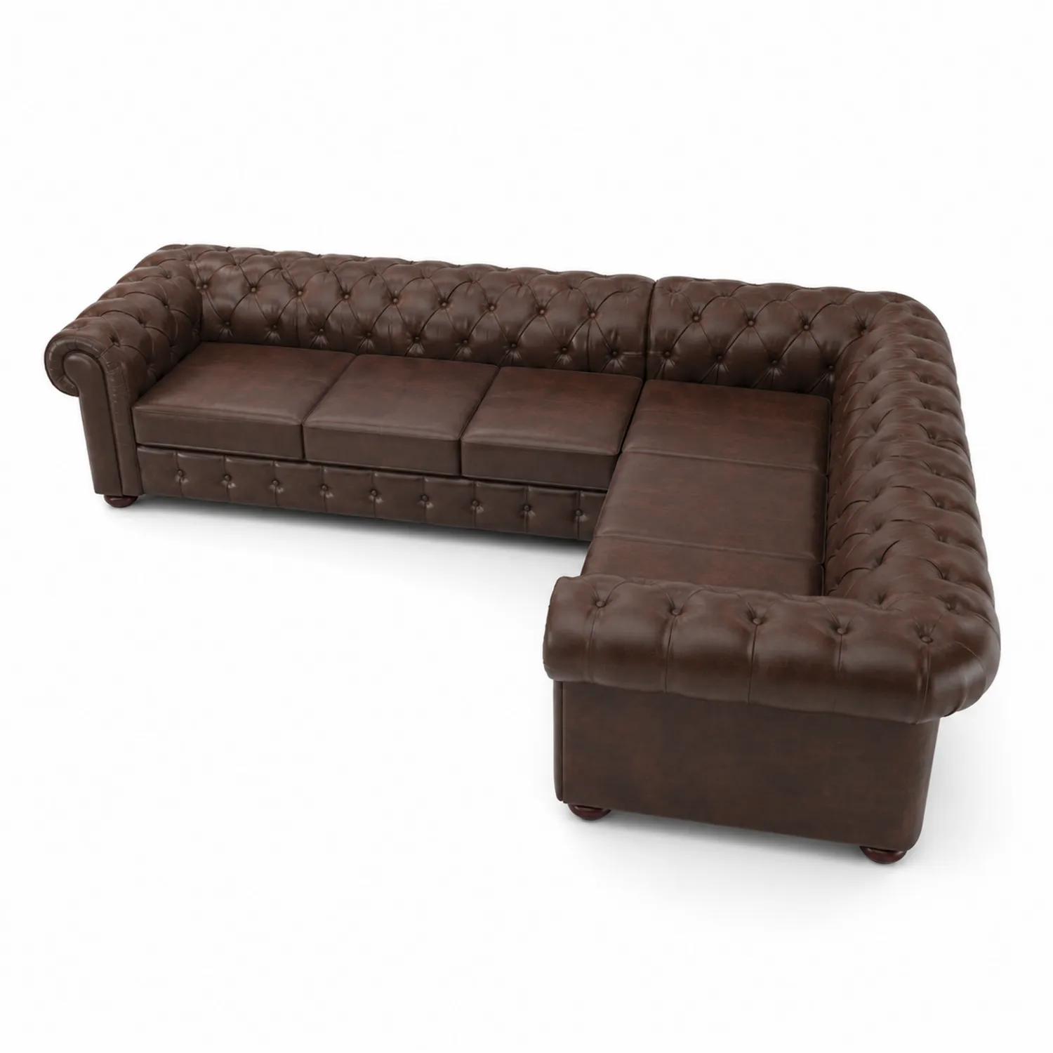 Sofá modular en forma de L de piel sintética marrón
