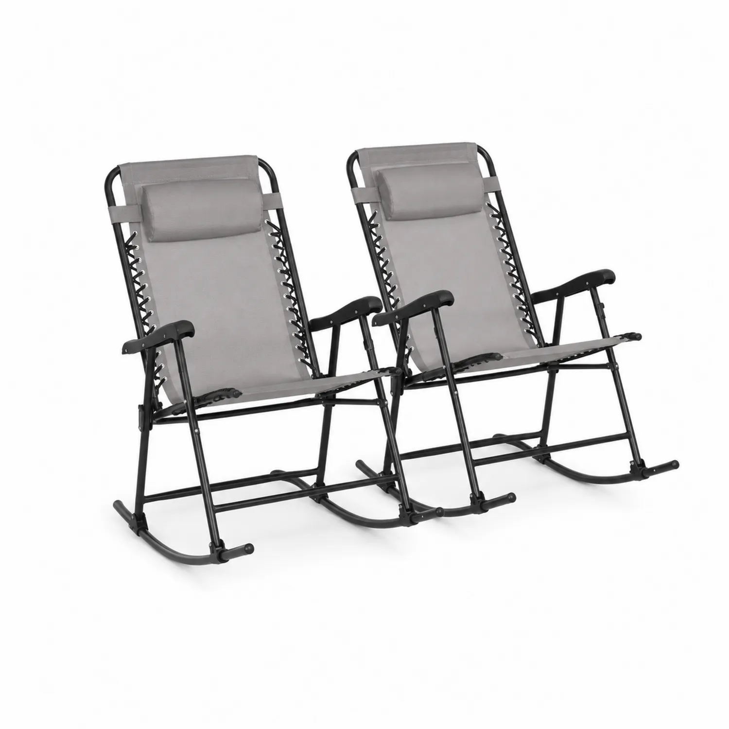 Conjunto de 2 sillas mecedoras de acero y tela gris