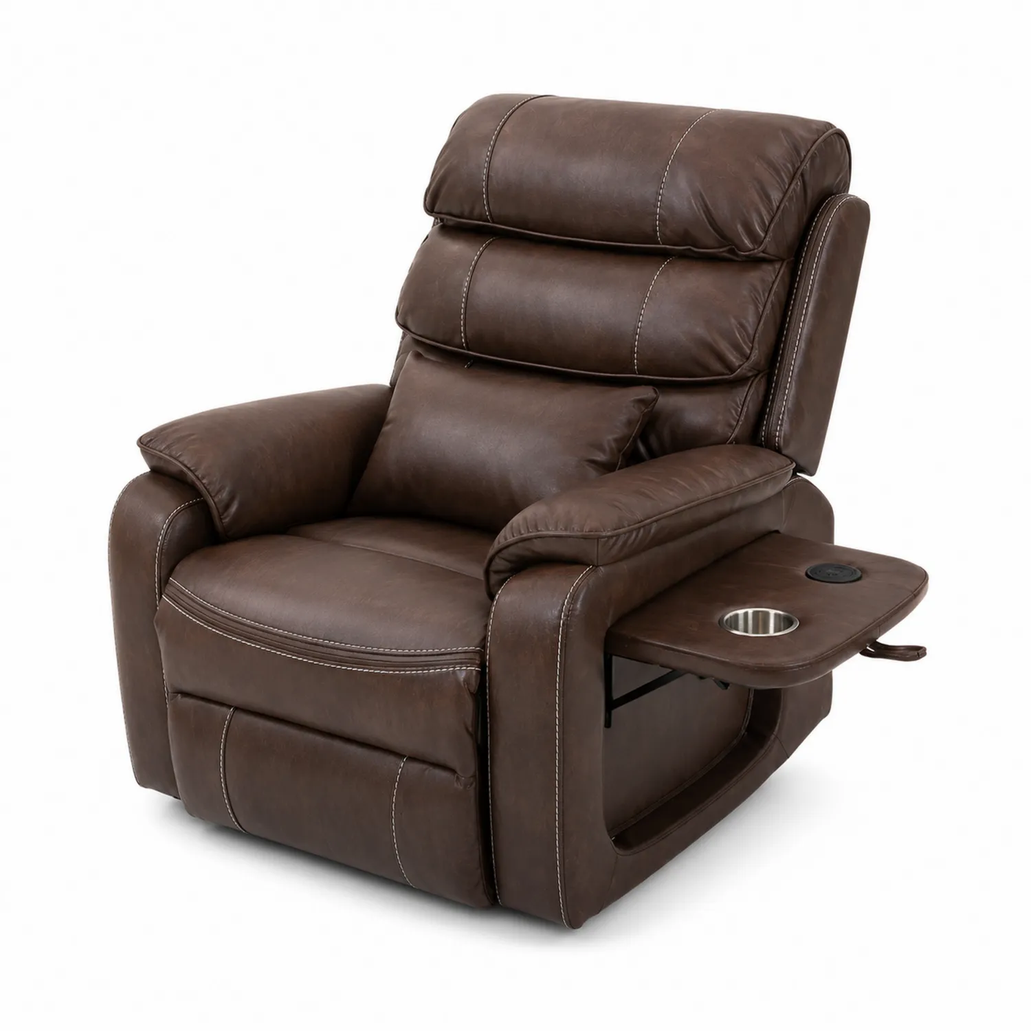 Sillón reclinable de piel sintética Marrón con mesa lateral