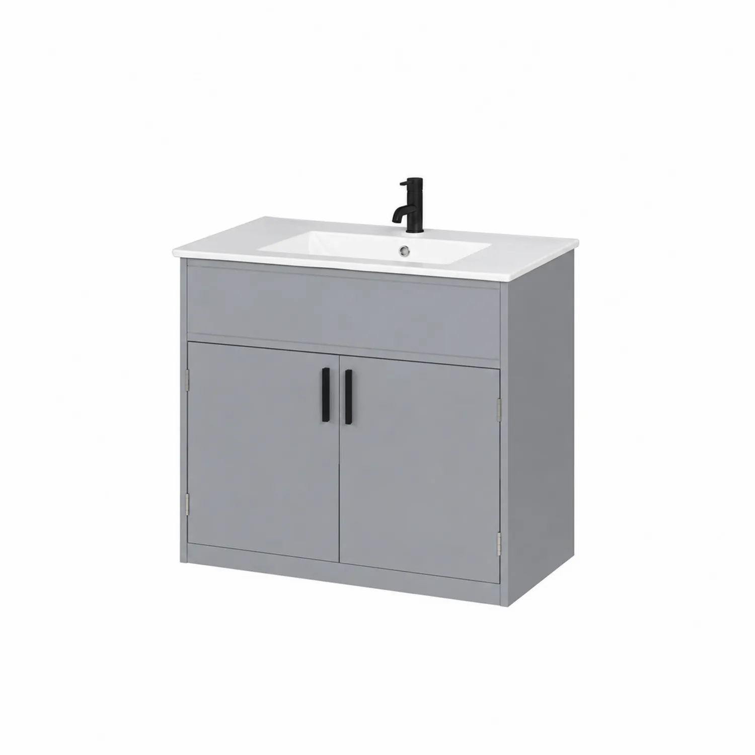 Mueble de lavabo gris con fregadero de cerámica