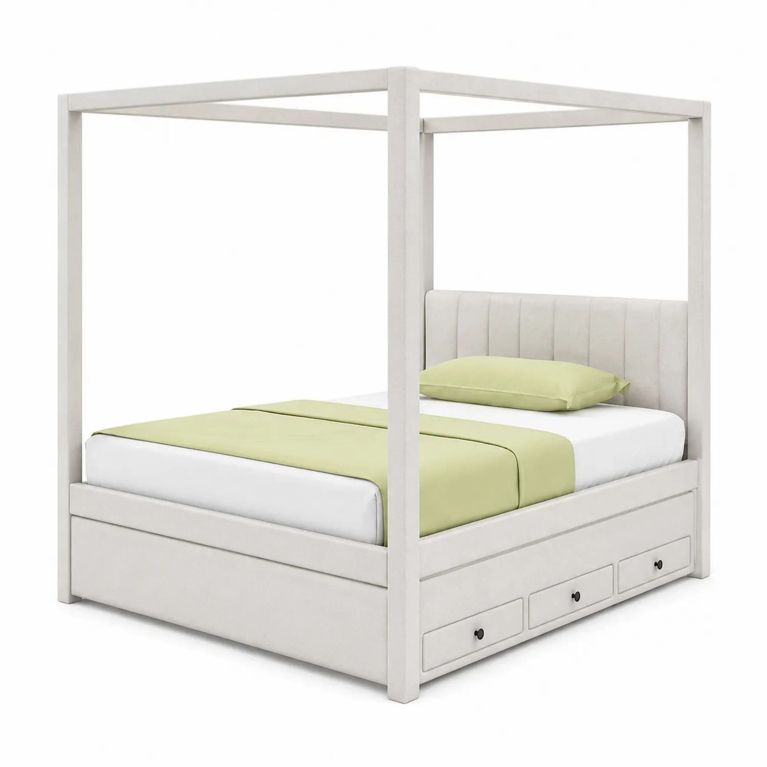 Cama con Dosel de Tela de Poliuretano y Almacenamiento 200x160 cm Blanca
