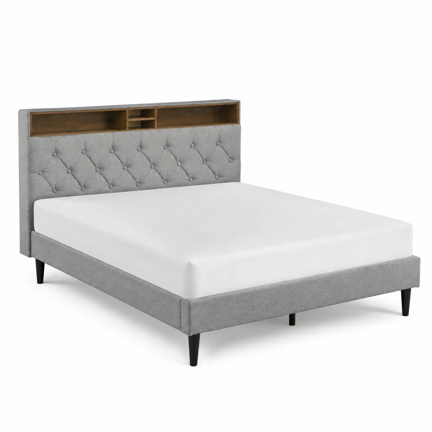 Cama de Tela Gris con Almacenamiento 200x150cm