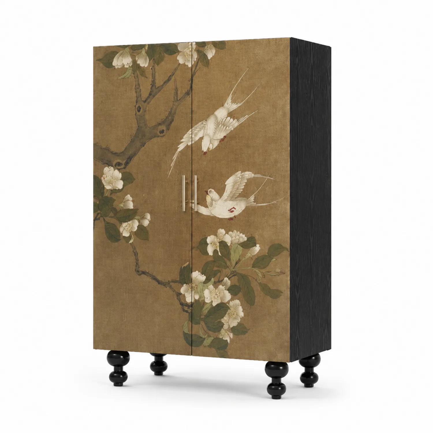 Armario de madera MDF con diseño floral, 2 puertas, 180x90x50 cm, Marrón/Negro