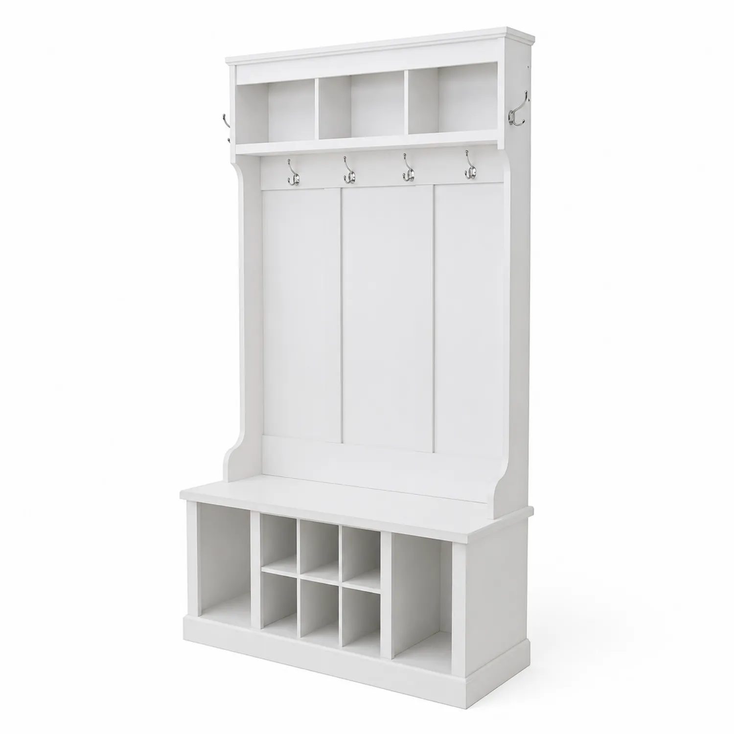 Perchero de Pasillo de Madera MDF Blanco con Almacenamiento