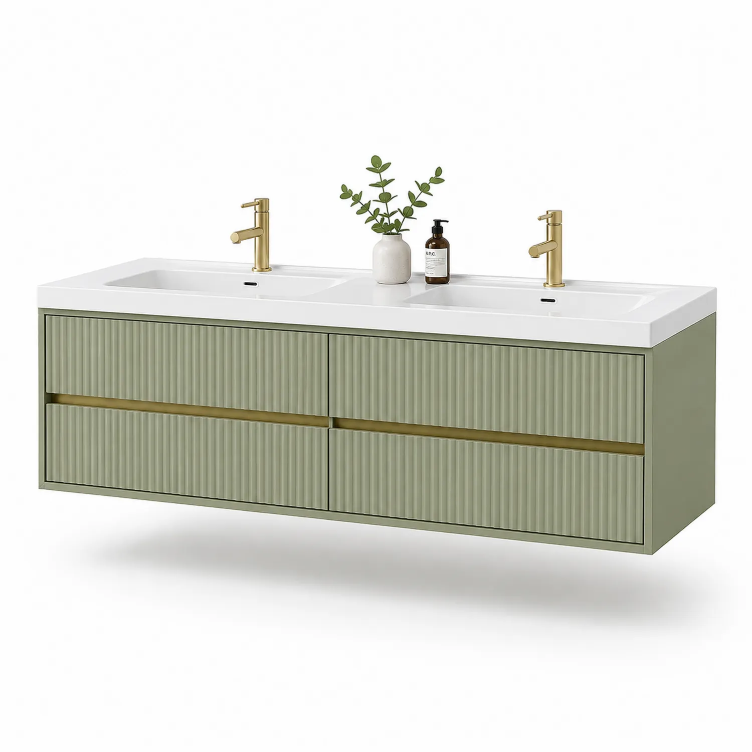 Mueble de lavabo de MDF con lavabo doble de cerámica verde-eltidorin