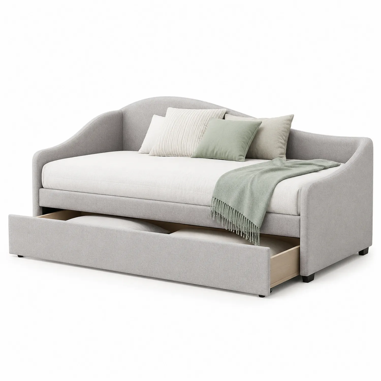 Cama de día gris con cajón de almacenamiento y cojines-eltidorin