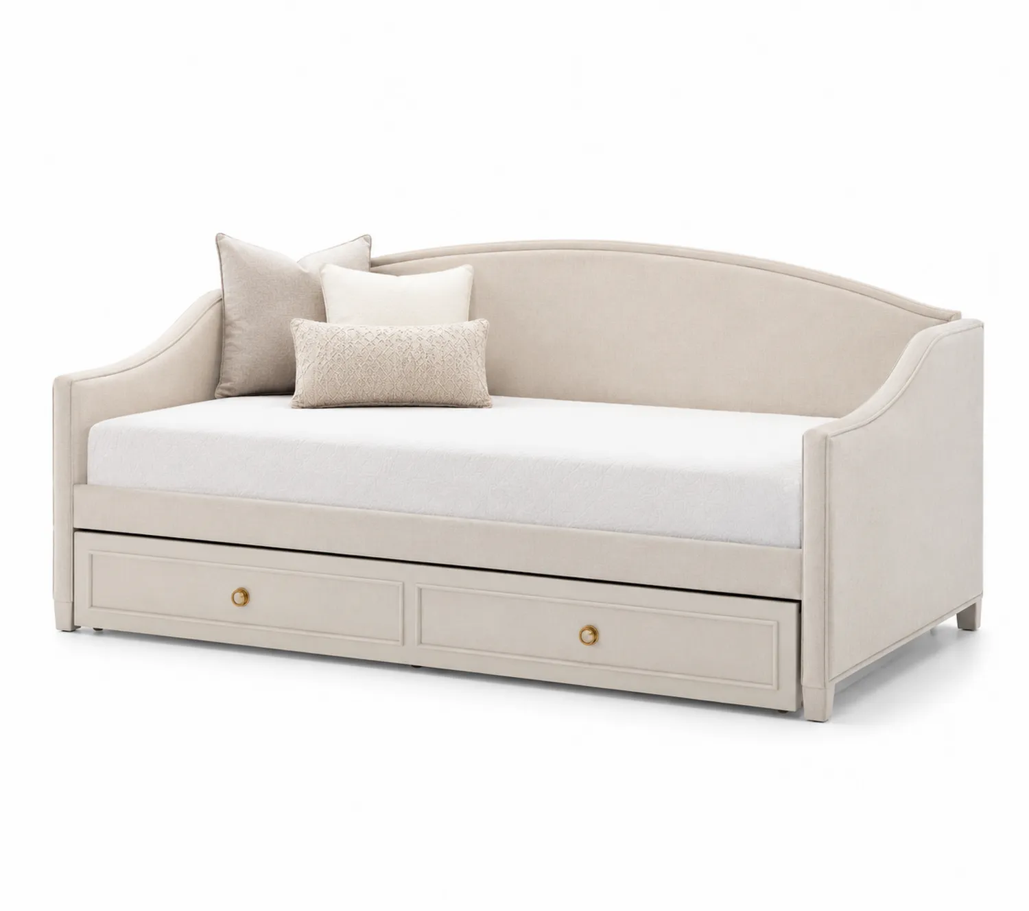 Cama de día tapizada beige con almacenamiento-eltidorin