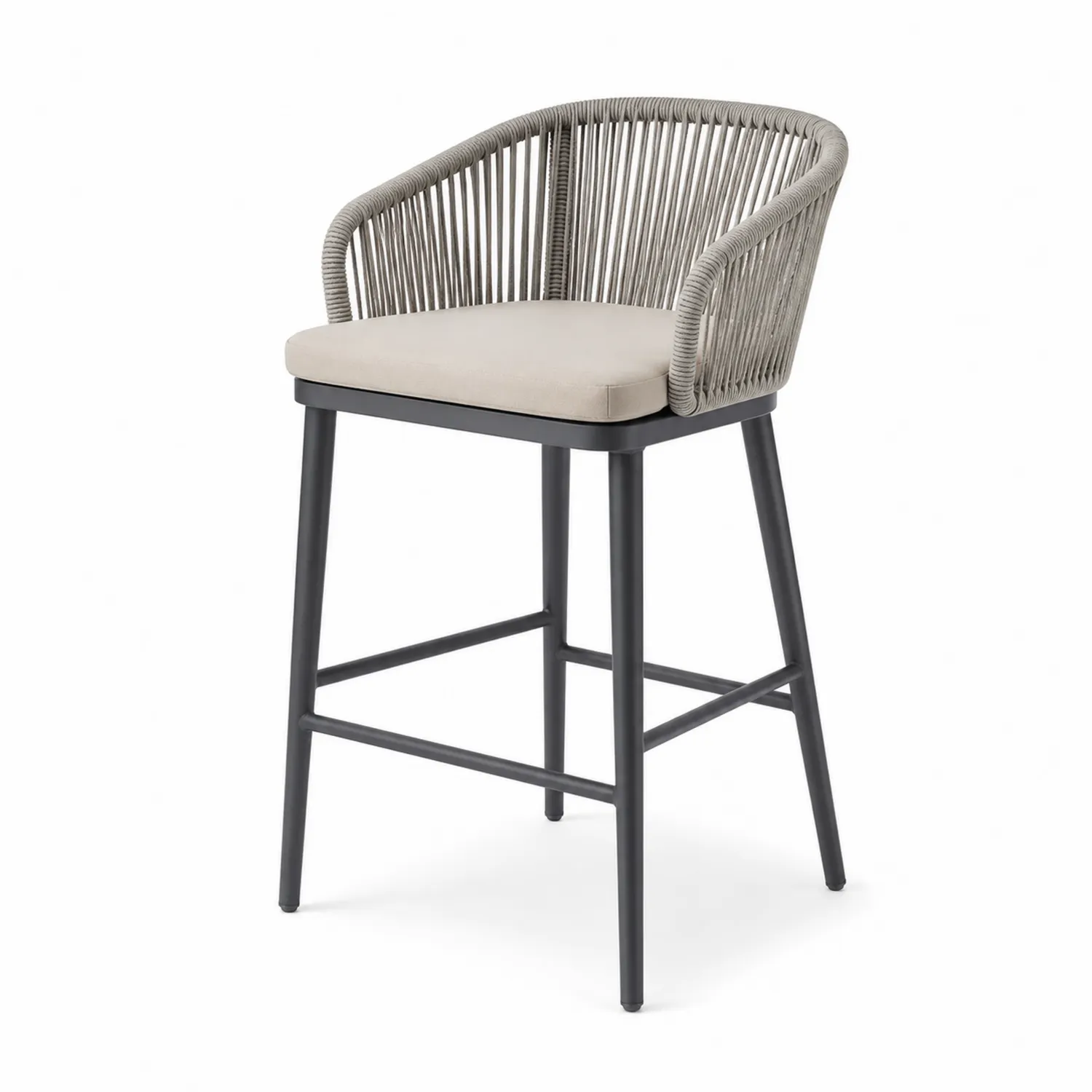 Taburete de Bar con Respaldo de Cuerda y Cojín Beige-eltidorin